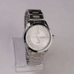 Mens Silver Chain Wrist Watch White Dial