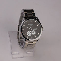 Mens Silver Chain Wrist Watch Black Dial