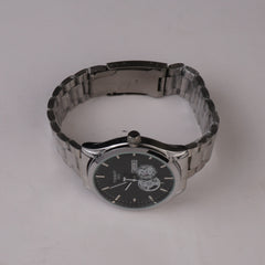 Mens Silver Chain Wrist Watch Black Dial