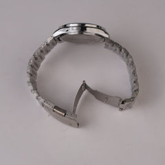 Mens Silver Chain Wrist Watch Black Dial