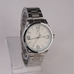 Mens Silver Chain Wrist Watch White Dial