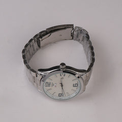 Mens Silver Chain Wrist Watch White Dial