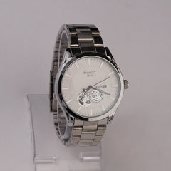 Mens Silver Chain Wrist Watch White Dial