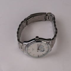 Mens Silver Chain Wrist Watch White Dial