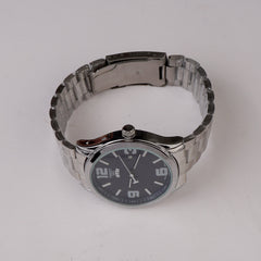 Mens Silver Chain Wrist Watch Blue Dial
