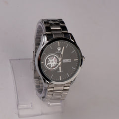 Mens Silver Chain Wrist Watch Black Dial