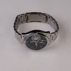Mens Silver Chain Wrist Watch Black Dial