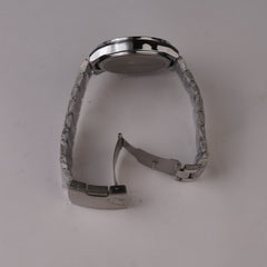 Mens Silver Chain Wrist Watch Black Dial