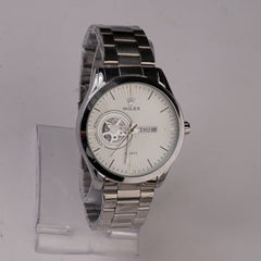 Mens Silver Chain Wrist Watch White Dial