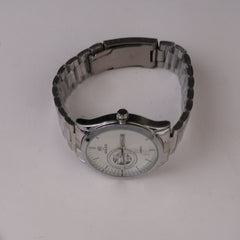 Mens Silver Chain Wrist Watch White Dial