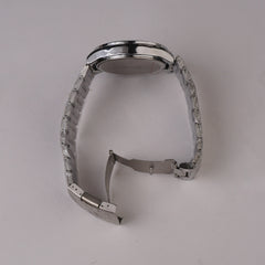 Mens Silver Chain Wrist Watch White Dial