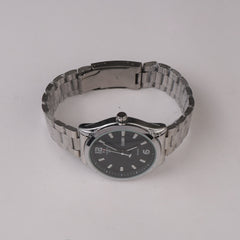 Mens Silver Chain Wrist Watch Black Dial