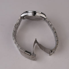 Mens Silver Chain Wrist Watch Black Dial