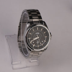 Mens Silver Chain Wrist Watch Black Dial