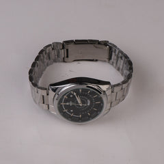 Mens Silver Chain Wrist Watch Black Dial