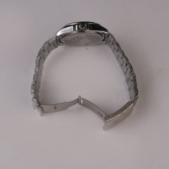 Mens Silver Chain Wrist Watch Black Dial