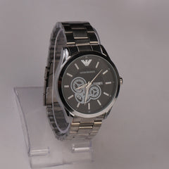 Mens Silver Chain Wrist Watch Black Dial