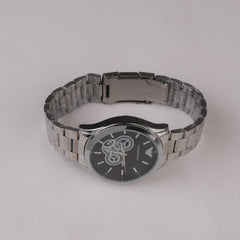 Mens Silver Chain Wrist Watch Black Dial