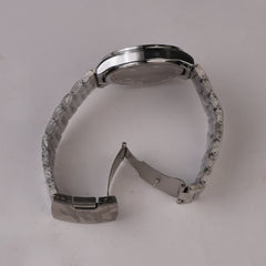 Mens Silver Chain Wrist Watch Black Dial