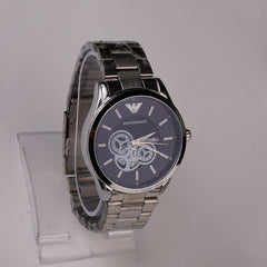 Mens Silver Chain Wrist Watch Blue Dial