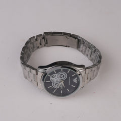 Mens Silver Chain Wrist Watch Blue Dial