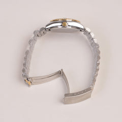 Two Tone Woman Silver Chain Watch Golden Dial