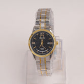 Two Tone Silver Chain Womans Watch Black Dial