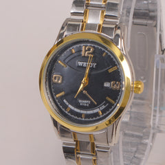 Two Tone Silver Chain Womans Watch Black Dial