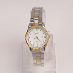 Two Tone Silver Chain Womans Watch White Dial