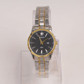 Two Tone Silver Chain Womans Watch Black Dial