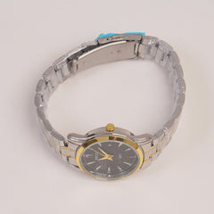 Two Tone Silver Chain Womans Watch Black Dial