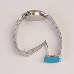 Two Tone Silver Chain Womans Watch Black Dial