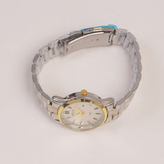 Two Tone Silver Chain Womans Watch White Dial