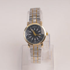 Two Tone Silver Chain Womans Watch Black Dial