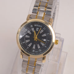 Two Tone Silver Chain Womans Watch Black Dial