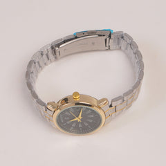 Two Tone Silver Chain Womans Watch Black Dial