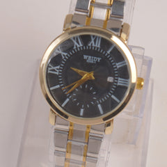 Two Tone Silver Chain Womans Watch Black Dial