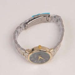 Two Tone Silver Chain Womans Watch Black Dial