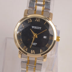 Two Tone Silver Chain Womans Watch Black Dial