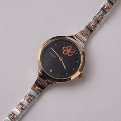 Two Tone Women Stylish Chain Wrist Watch Silver-Rosegold-B