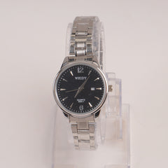 Silver Chain Womans Watch Black Dial
