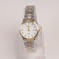 Two Tone Silver Chain Womans Watch White Dial