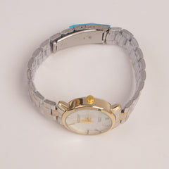 Two Tone Silver Chain Womans Watch White Dial
