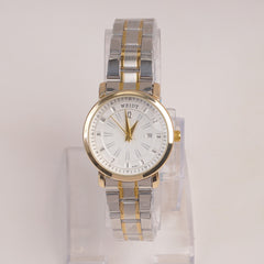 Two Tone Silver Chain Womans Watch White Dial