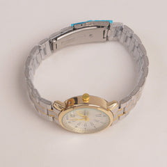 Two Tone Silver Chain Womans Watch White Dial