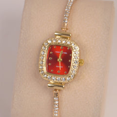 Golden Rosegold Chain Womans Watch Red Dial
