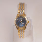 Two Tone Golden Chain Womans Watch Blue Dial