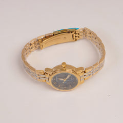 Two Tone Golden Chain Womans Watch Blue Dial