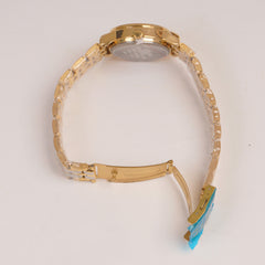 Two Tone Golden Chain Womans Watch Blue Dial