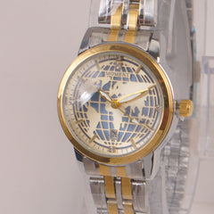 Two Tone Golden Chain Womans Watch Blue Dial